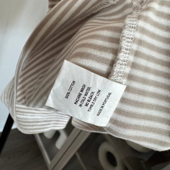 Knickerbocker Mod Stripe White Tan Long Sleeve Shirt XS NEW Mens Cotton Crewneck - Picture 6 of 6